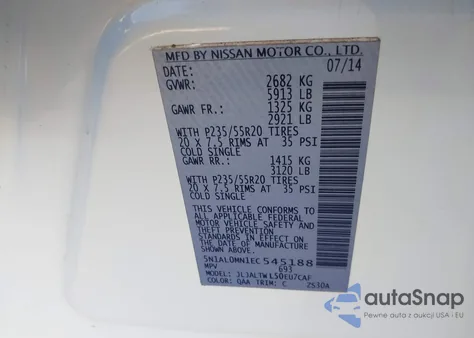 2014 Infiniti Qx60 from USA, damaged, VIN 5N1AL0MN1EC545188